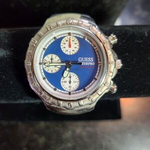 Vintage Guess Watch with Blue Dial and Silver Case